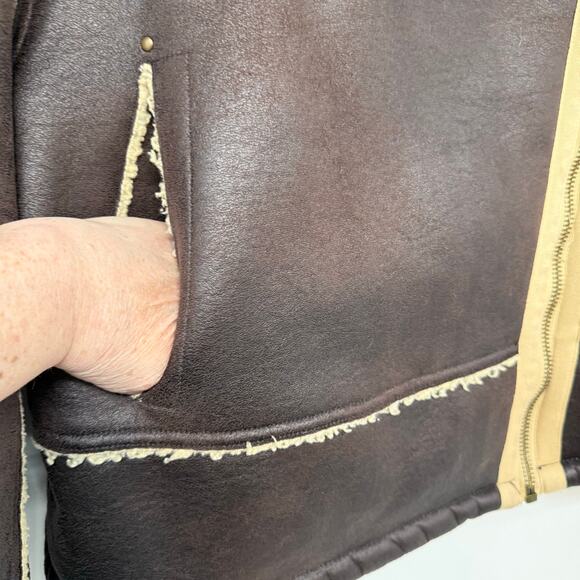 Pilcro by Anthropologie Faux Leather Jacket Womens Size XL Brown Sherpa-Lined - Picture 7 of 12